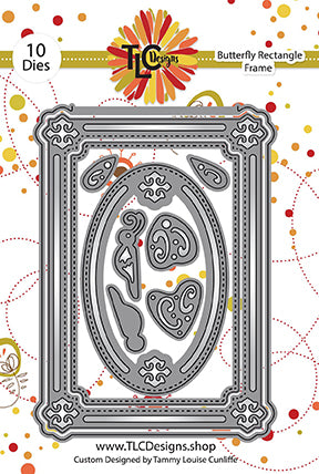 this is the backer card for the 10 die set of Butterfly Rectangle Frame from TLCDesigns.shop