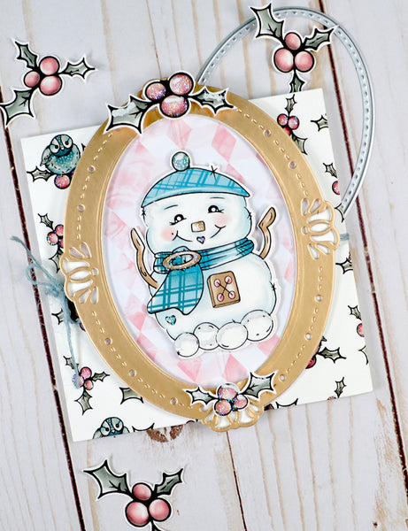 Make your next spinner card with the digital snowfamily friends stamp set from TLC Designs and the Oval Lily Frame.