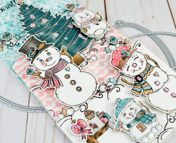 You'd never know these were Holiday colors until you add the perfectly coordinated precolored digital stamps called Snow Family Fun Mail and Tree sets from TLCDesigns.shop to the card!  Three layers and a gift card holder inside!  It's a magnificent Holiday project!