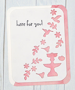 Create a greeting card negative scene with any of your small embellishment dies like this one from the TLCDesigns.shop store and the Aviary Oval die set!