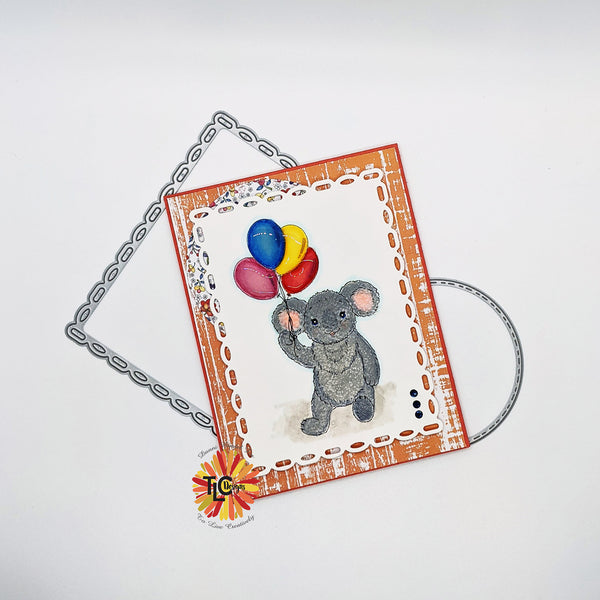 The Koala Kindness digital stamp illustration mixed with some delightful papers in the Blooming Medley paper pack and the Scalloped Rectangle Garden die from TLC Designs on a greeting card to remember.