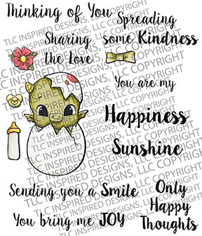 The watermarked JPEG of the Dragon Baby Greetings digital stamp set from TLCDesigns.shop