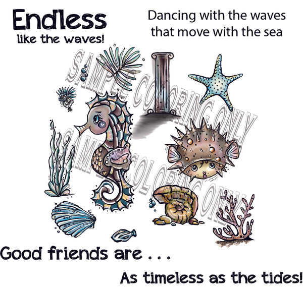 Sea Horse Samm digital (Pre-colored) Stamp Set