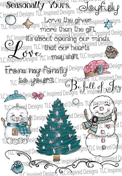 Snow Family Fun Tree (Pre-colored) Digital Stamp Set