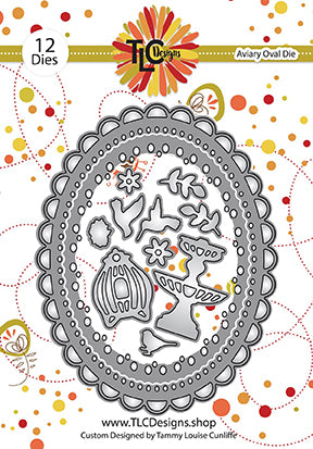 Aviary Oval die is a dream scene maker for everything bird lovers could ever want. TLC Designs 12 piece papercrafting die makes cardmaking a dream!