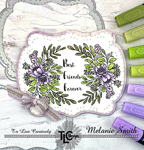 Use your favorite Copic colors on the Happy Bouquet digital stamp from TLC Designs on this groovy and curvy framed die "See you in the Center" from TLCDesigns.shop. It's perfect in purples and greens don't you think?