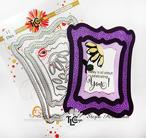 TLCDesigns.shop has the die you need to create this cute little card showing off a sunflower in yellows and the card shaped like the Daisy Frame Die in purples.