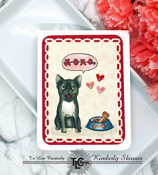The perfect example and inspiration for you next card project for the dog lover in your circle!  The Posh Pups digital stamp set from TLCDesigns.shop is going to make your head spin with ideas of how to color the fun little Pups with loads of little additional items to make your scene fun and interesting! 