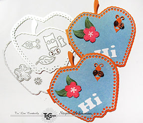 Make your next greeting card the shape of an apple too! This demin colored project highlighting the bumble bee and apple blossom embellishment dies from the Apple A Day die set at TLCDesigns.shop has everything you will need! Send your childs teacher a gift she'll keep forever!