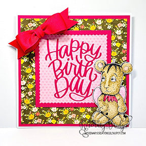 The Jazz digi stamp is as cuddly as a real teddy bear in the Happy Birthday card project for TLCDesigns.shop