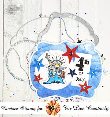 Red, White and Blue watercolor papers from the Watercolor Naturals exclusive papers at tlcdesigns.shop and the freebie Gnorman 4 all digi.  Following the current challenge colors and designed with the See you in the Center frame die at TLC Designs