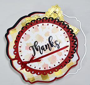 What a way to say Thanks! This card is on the Apple a Day curvy frame, propped up with Gold foil cut from the Star Spangled Confetti die and beautifully stamped and embossed with the EZ Salutations sentiment stamp set from TLCDesigns.shop