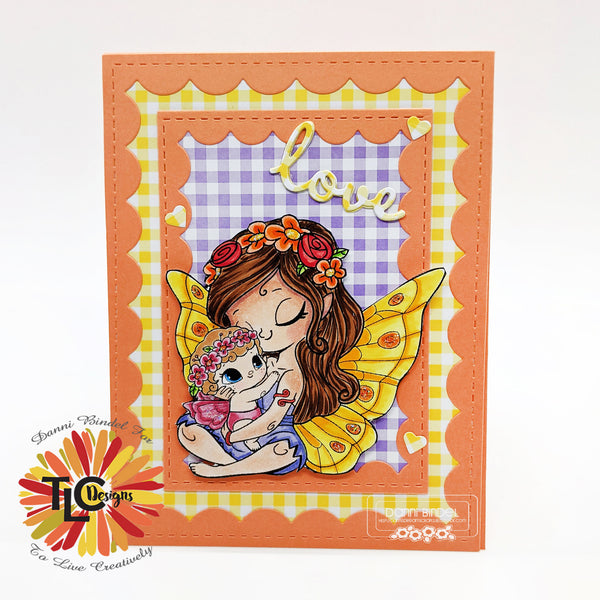 Danni the Dt member at TLCDesigns.shop has created an adorable orange scalloped card frame with plaid design papers and the Blessings fairy image from the paper crafting store!  It's a bright and meaningful project!