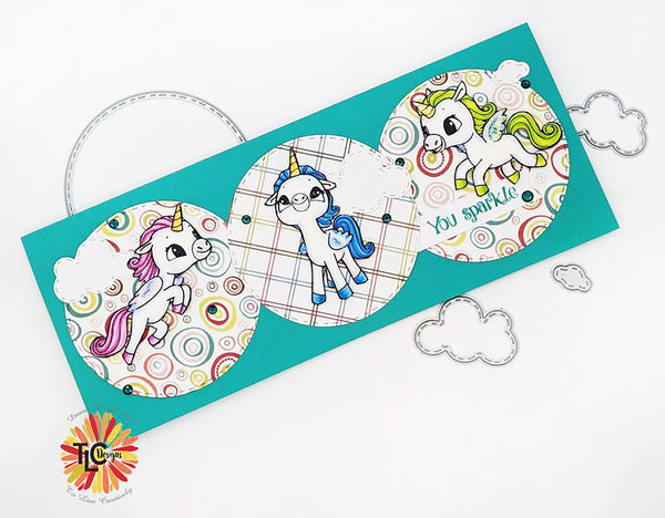 DT Danni from TLC Designs with this fun and circle filled Alicorn project!   She combined these winged lovelies with the Aztec Sunshine Die and the Sweet as Cake digital paper too!! 