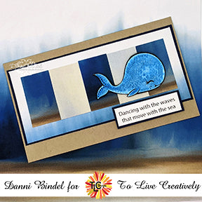 Design Team member Danni at TLCDesigns.shop has used the digital stamp image called Fancy Finns on an adorable Kraft based greeting card with so many many hues of blues! 