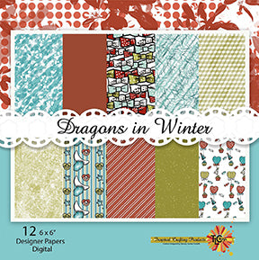 The Dragons in Winter digital paper pack for card designing and project making from TLC Designs