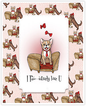 Digital stamps is where it's at these days!  Instant gratification, inexpensive and no storage either!  Can't beat the price of the Posh Pups digital stamp set shown here with the coordinating design papers to make an easy and quick greeting card for the doggy lover in your life!  