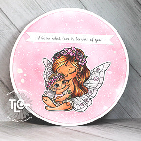 Marilyn the DT member at TLCDesigns.shop has created a perfectly round and pretty in ping greeting card with the digital illustration called Blessings in this project