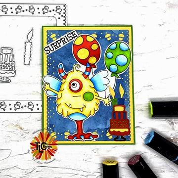 One Eyed Harry Digital stamp is at TLCDesigns so you can surprise your little guy with a bright and fun birthday card next! with Celebrate Frame die