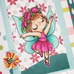 Tiptoe Fairy Dance poly stamp exclusive at tlcdesigns.shop colored in a beautiful pink tutu and glittered wings